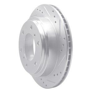 Mitsubishi Montero Brake Rotor (1) - Rear Right - R1 Concepts - Drilled & Slotted - Silver - `00-`06